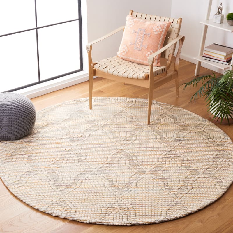 SAFAVIEH Handmade Marbella Zoja Wool & Jute Rug - 6' Round - Ivory/Orange
