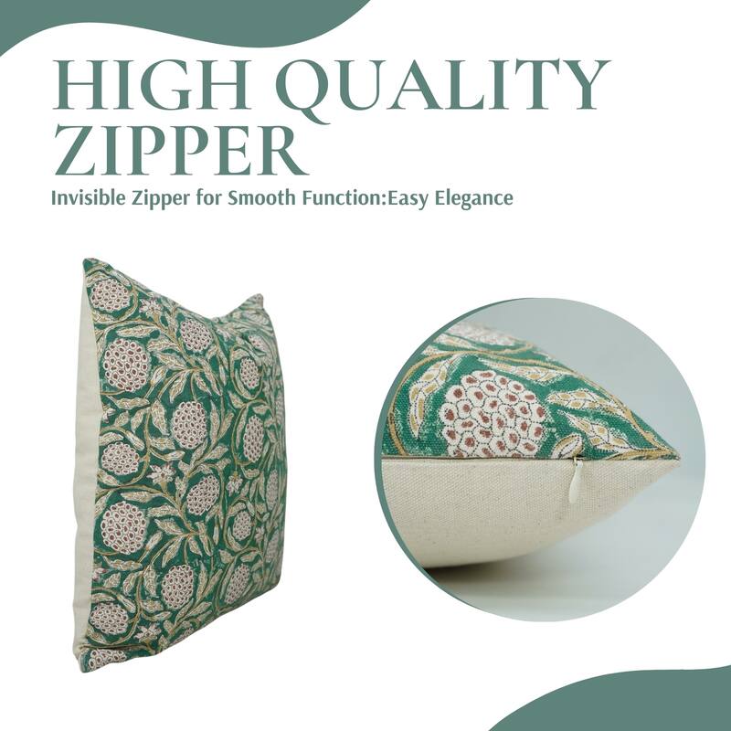 Fabdivine Hand Block Print Pillowcase in Cotton for Hotel Floral Cushion Cover Farmhouse Throw Décor, Coastal Tulip