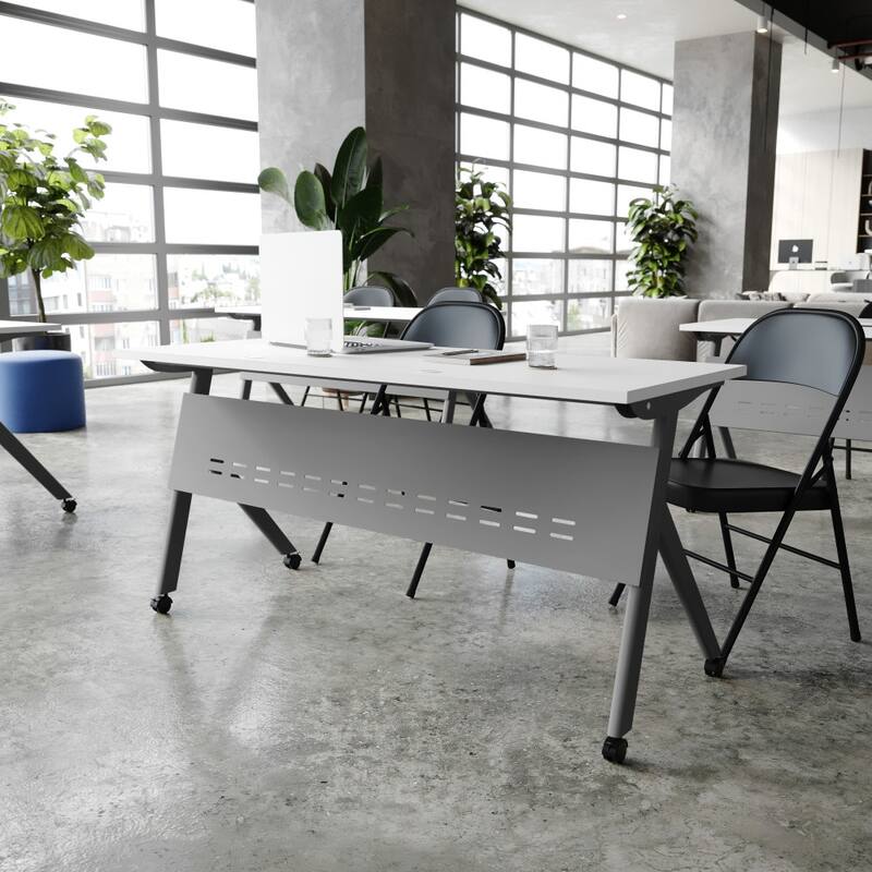 Commercial Nesting Flip Training Table with Steel Frame and Y-Legs - 23.5"W x 60"D x 30"H