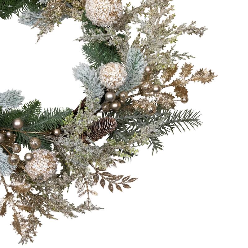 Glittered Mixed Foliage with Ornaments Artificial Christmas Wreath - 24" - Unlit
