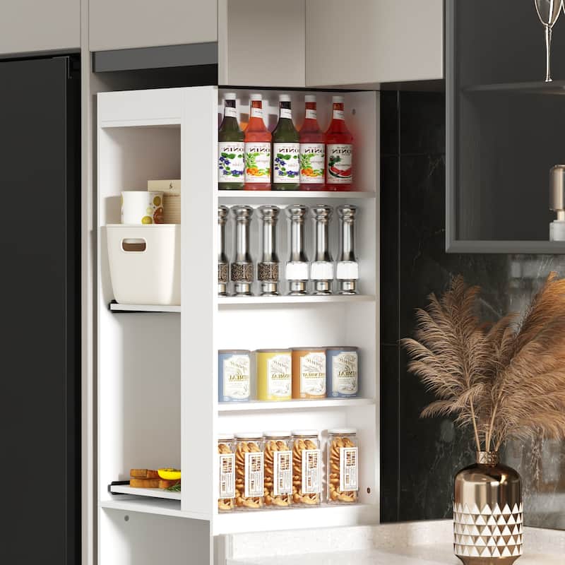 Kitchen Pantry Storage Cabinet with Cable Holes and Sliding Shelves