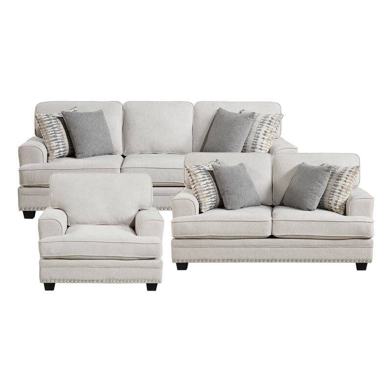 Pombal 3-Piece Chenille Living Room Sofa Set - Sand