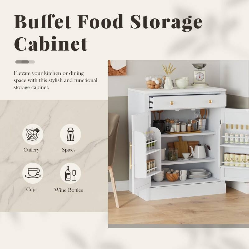 Freestanding Kitchen Pantry Cabinet,Buffet Food Storage Cabinet with Drawers and Adjustable Shelves