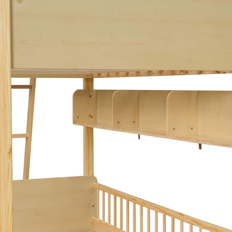 Twin Over Twin Wood Bunk Bed with 3 Storage Shelves, Reversible Ladder
