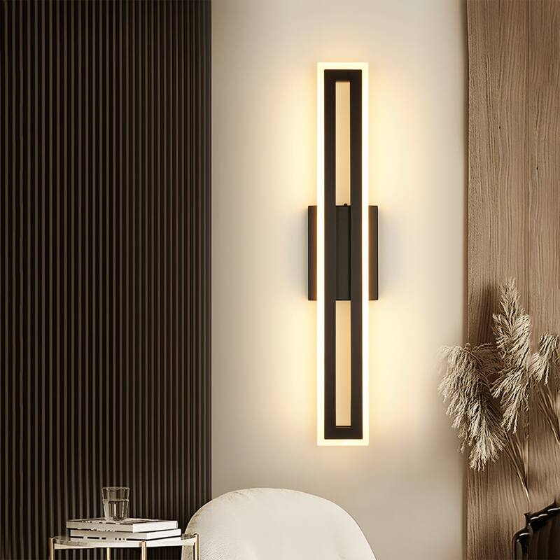 23.6 in. 1-Light Matte Black Linear Rectangular Strip Color Changing Integrated LED Bathroom Vanity Light