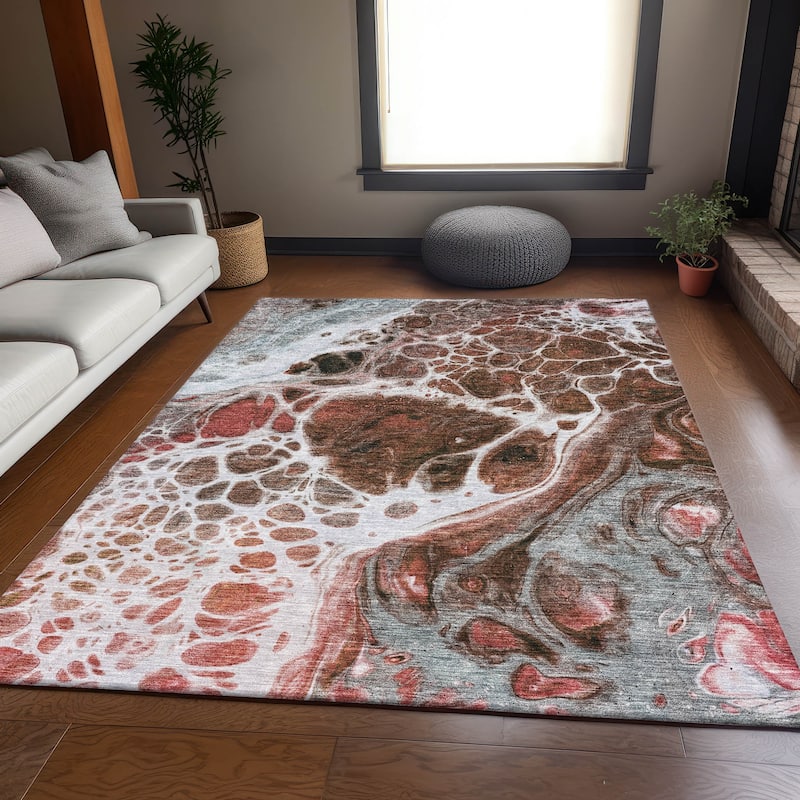 Premium Washable Super Soft Abstract Ink Mayfield Rug - Paprika - 8' x 10' - Rectangle
