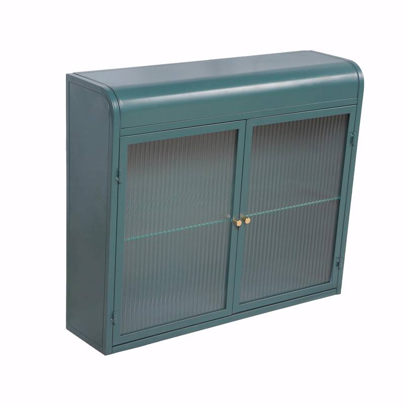 Modern Fluted Glass Wall Cabinet - Adjustable Shelves