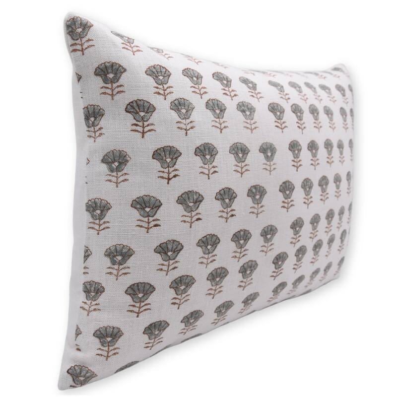 Linen White Farmhouse Block print pillow Cover - Kohinoor