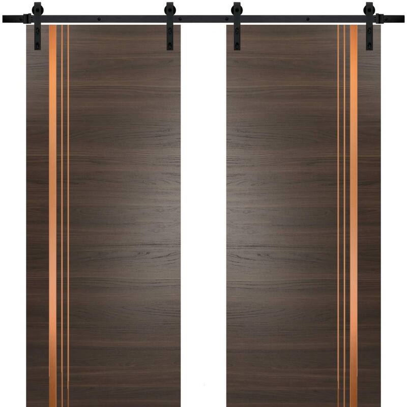 Sturdy Double Barn Door 36 x 80 with Planum 1010 Chocolate Ash with 13FT - Grey - 72" x 96" ( 2* 36x96)