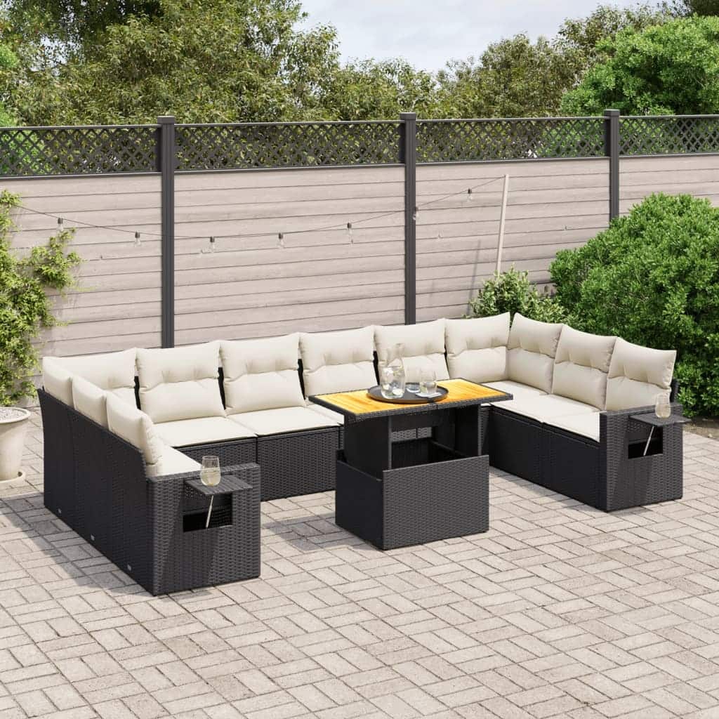 vidaXL Patio Sofa Set with Cushions Table and Sofa Sections 11 Piece Poly Rattan - 21.7 x 39.4 x 28.7