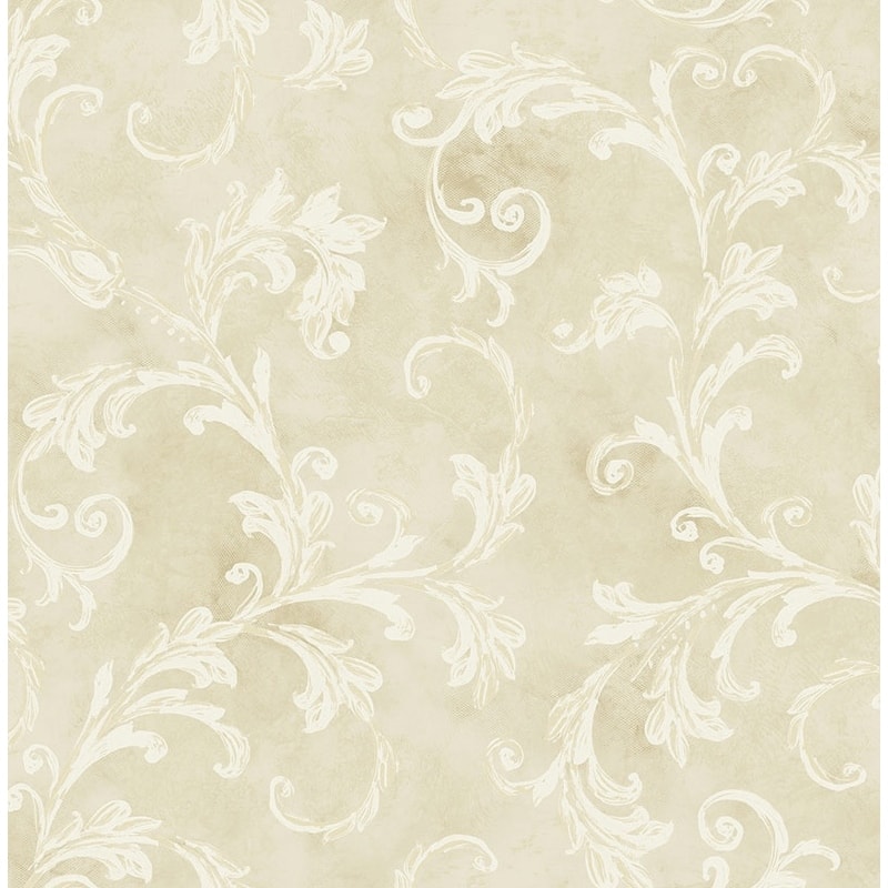 Seabrook Designs Capriana Scrolls Unpasted Wallpaper - 20.5 in W x 33 ft. L - Metallic Almond & Alabaster
