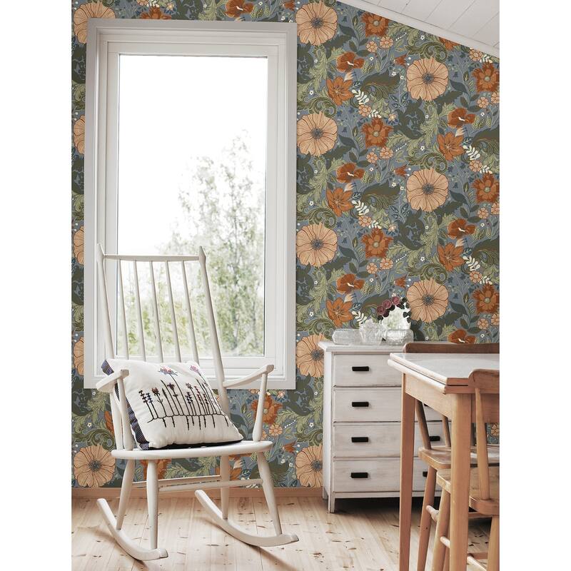 A-Street Prints Victoria Blue Floral Nouveau Wallpaper