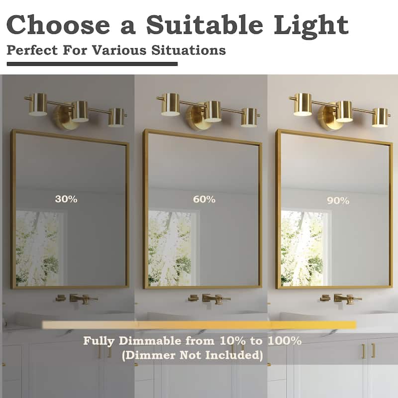 Modern 1/2/3-Light Gold Brass LED Bathroom Vanity Light Linear Wall Sconces