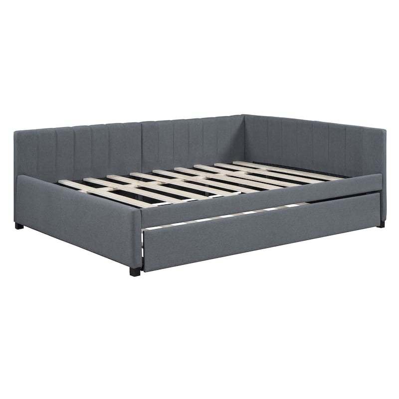 Modern Style Full Size Linen Upholstered Daybed with Trundle for Bedroom