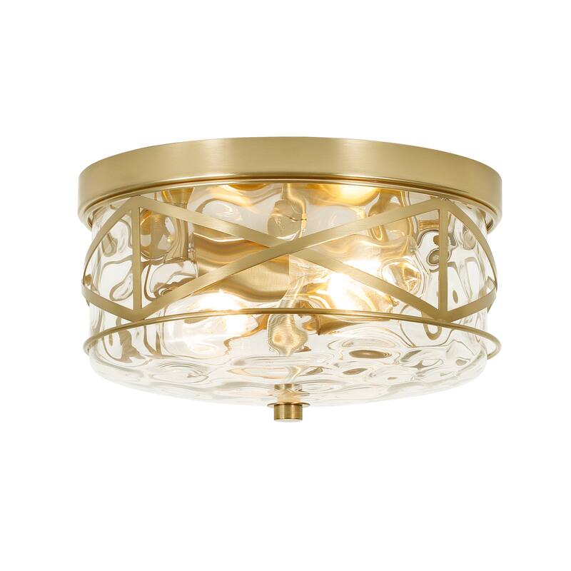 2-Light Flush Mount Glass Ceiling Light with Metal Frame - 9.8" - Gold