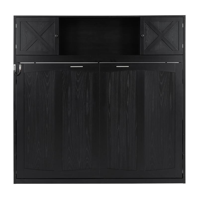 Full Size Murphy Bed Wall Bed with Storage Cabinets, Foldable Space Saving Murphy Cabinet Bed with Open Storage & Slats Support