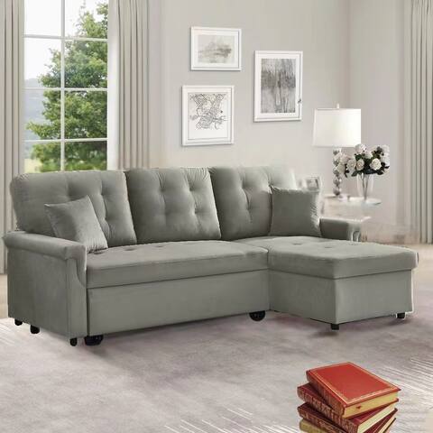 Morden Velvet Reversible Sectional Sofa with Storage Chaise, Sleeper Sofa, Sofa bed