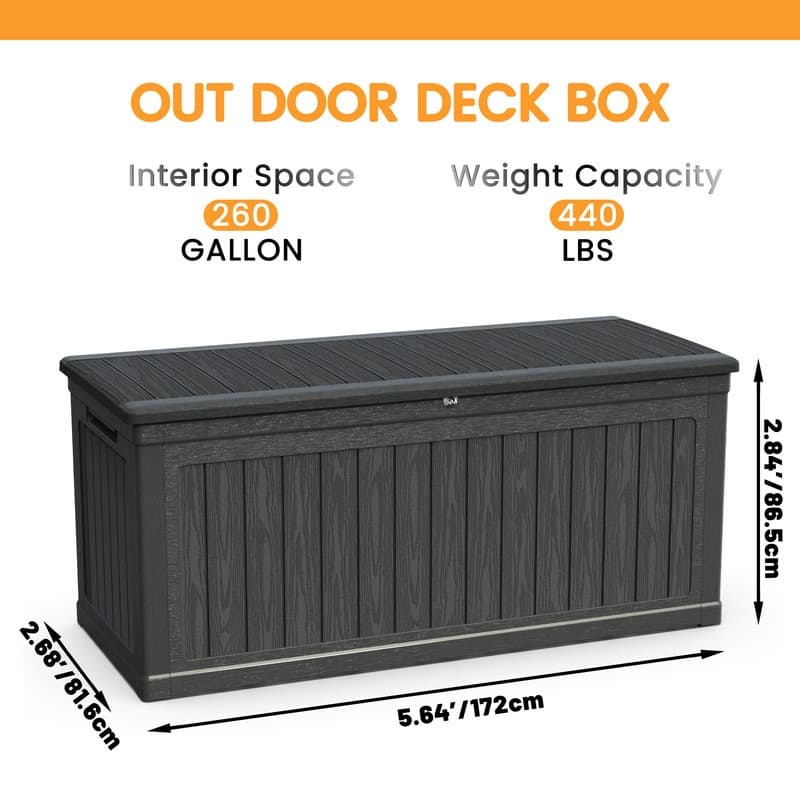 260 Gallon Outdoor Storage Box with Lockable Lid, Extra Large Waterproof Patio Resin Deck Box with, Home Storage Box