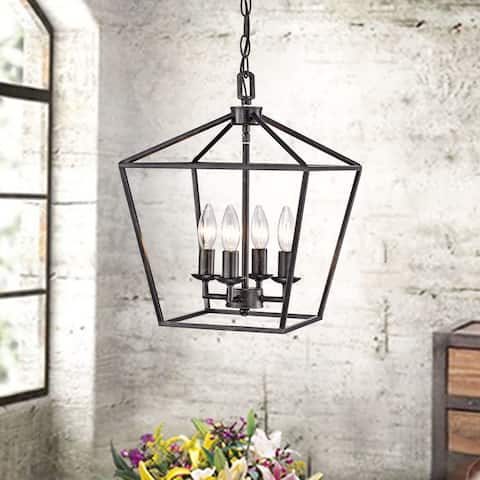 Ashley Antique Black 4-light Iron Cage Chandelier