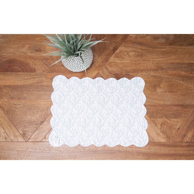 Seafoam Reef Scalloped Placemats Set of 6 Nautical Design Coral, 13" x 19"