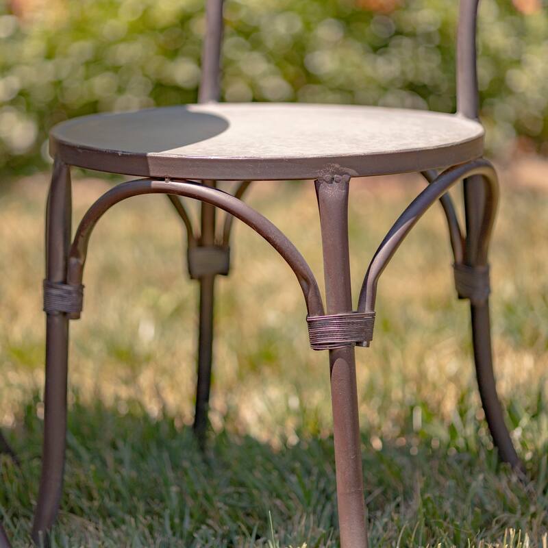 Three Piece Round Top Iron Bistro Set in Galvanized - 24.21"X24.21"X27.17"H