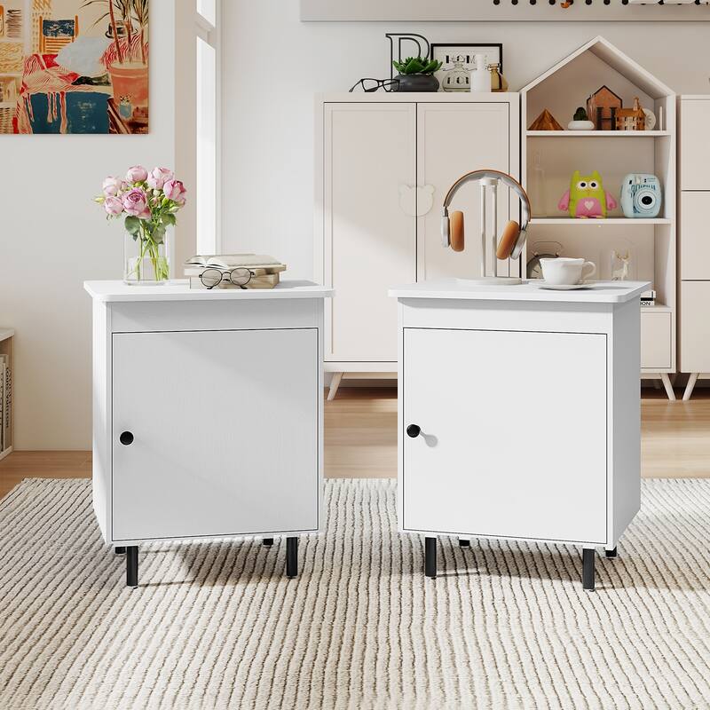Gymax 2PCS Nightstand Mid Century Modern End Table w/Door Heavy-Duty