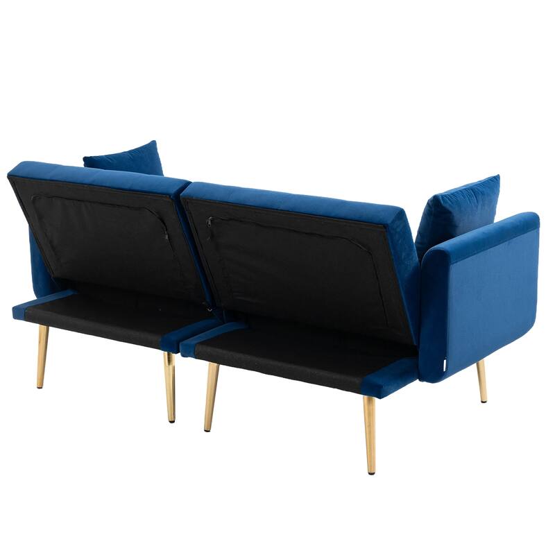 65.35" Velvet Futon Sofa Bed with Adjustable Backrest