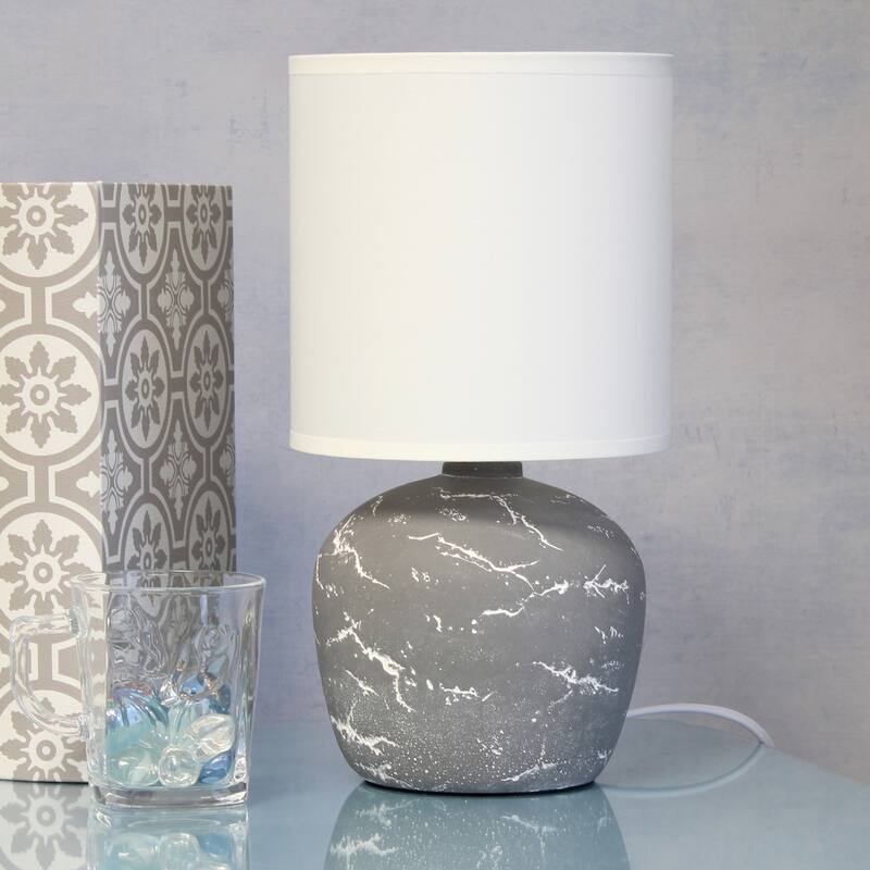Marble Inspired Ceramic Table Lamp with White Fabric Drum Shade Modern Compact Accent Lighting Multiple Colors