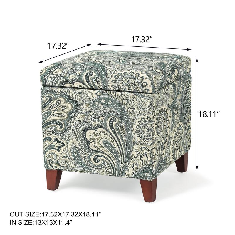 Adeco Storage Ottoman Fabric Bench, Rectangular Linen Foot Rest Stool