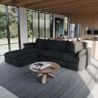L-shape Linen Upholstered Sofa Multiple Cushions Sectional Couch