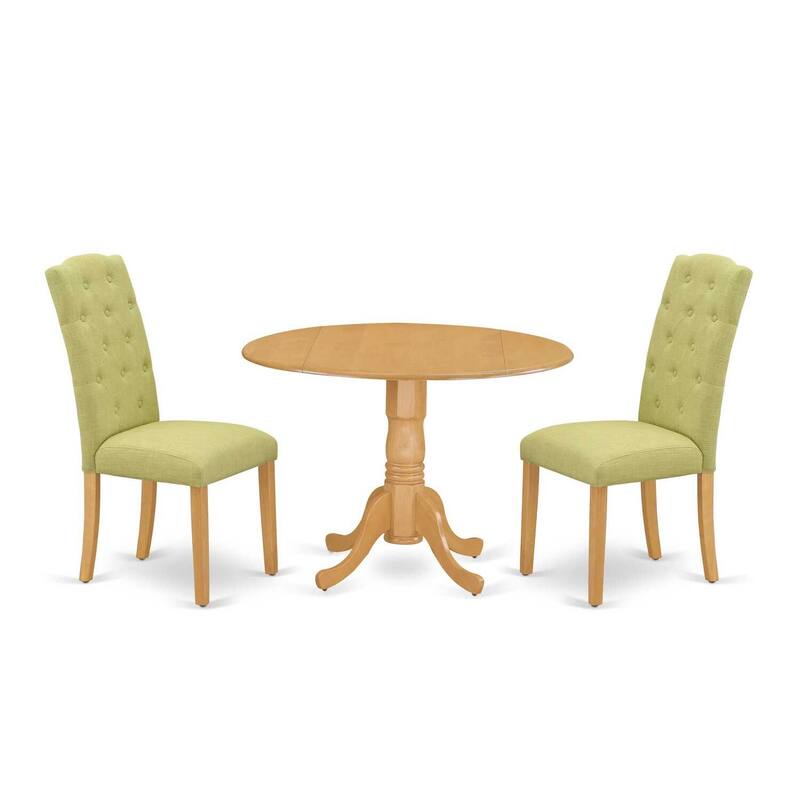 HomeStock 3-Piece Round Natural Oak Finish Solid Wood Top Dining Table with 2 Parson Chairs with Drop Leaf