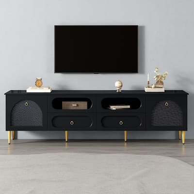 78.8" Retro Entertainment Center Media Console, 6 Metal Legs, Glass Display Doors, 2 Cabinets, 4 Drawers, for 85" TV