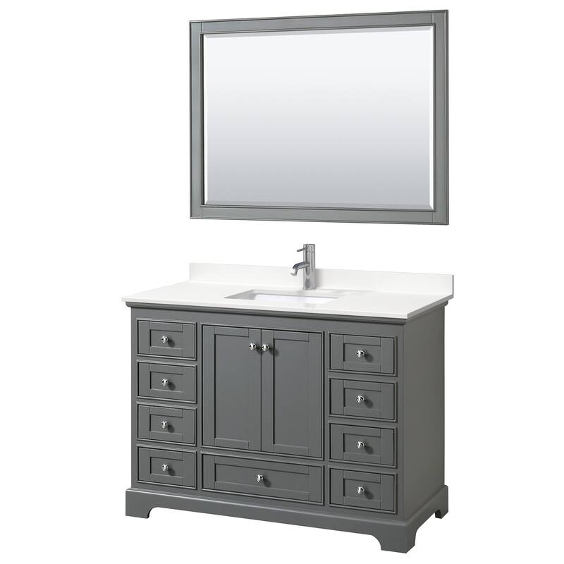 Wyndham Collection WCS202048S-QTZ-UNSM46 Deborah 48" Free Standing - Dark Gray / White Quartz Top / Polished Chrome
