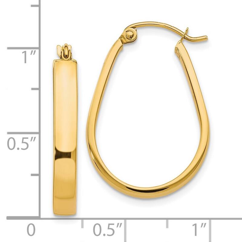 Curata 10k Yellow Gold Polished Flat 4x26mm Oval Hoop Earrings