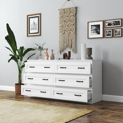 Side Cabinet with 6 Drawers, Wood Chest of Drawers with Metal Handle, Accent Cabinet with Storage Organizer