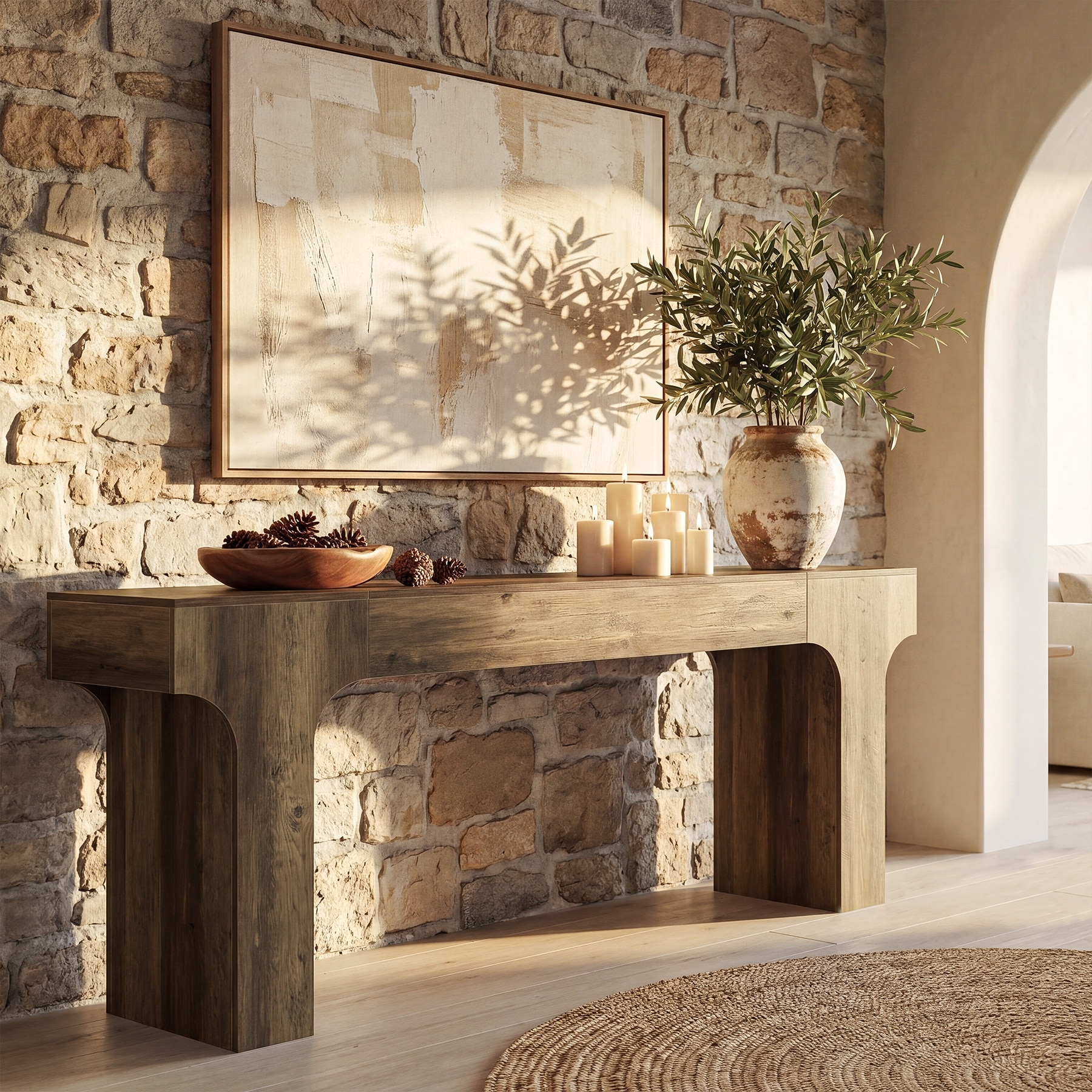 Extra Long Sofa Console Table, 79-Inch Farmhouse Wooden Couch Table