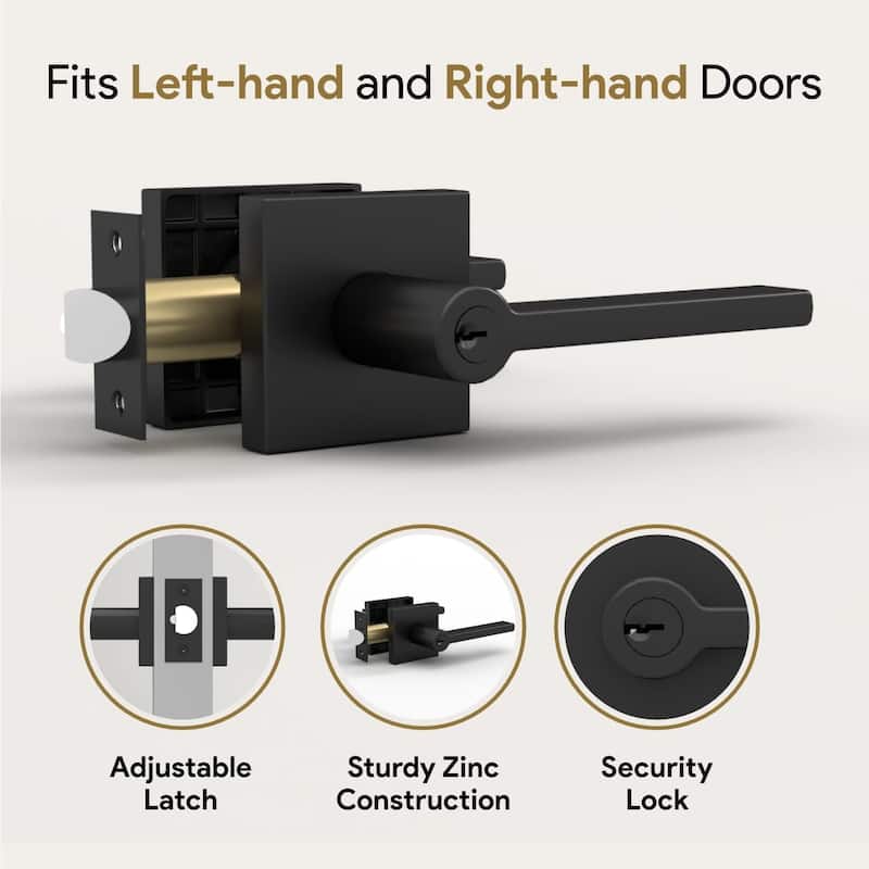 Mega Handles PRIME Entry Door Lever Handle Set – Reversible Square Door Lock for Left- or Right-Handed Doors, Heavy-Duty Design