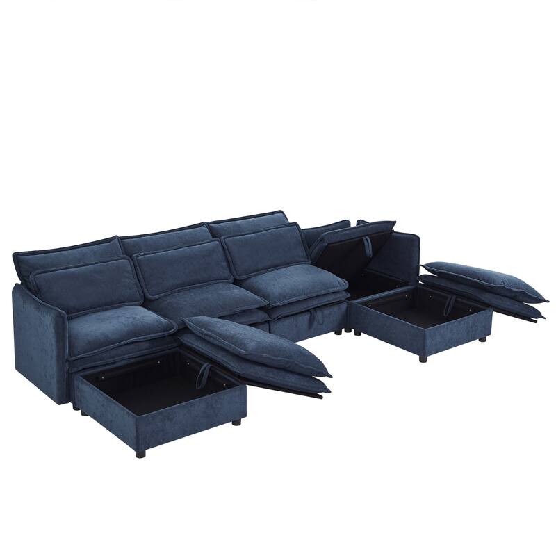 124" U-Shaped Modular Sectional Sofa with Storage & Bed