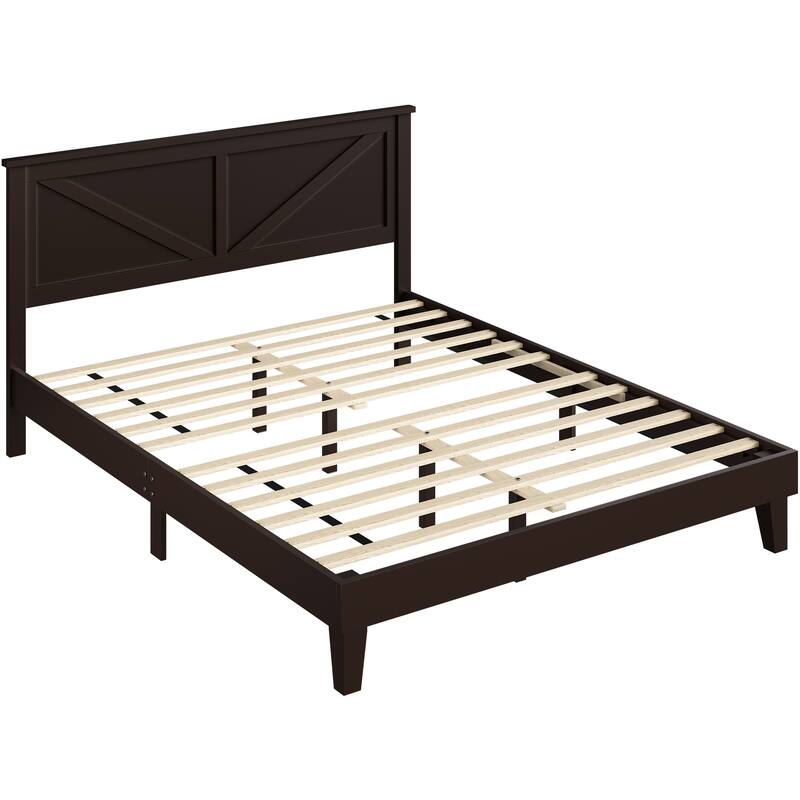 Yaheetech Farmhouse Wood Bed Platform with Headboard and Wood Slat Support, No Box Spring Needed