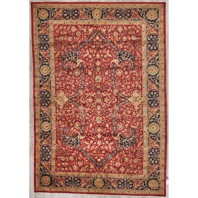 EXQUISITE RUGS ONE-OF-A-KIND Super Fine Kashmir Kashan Collection Hand Knotted Red Rug - 10'x14' - 10'0"x14'0"