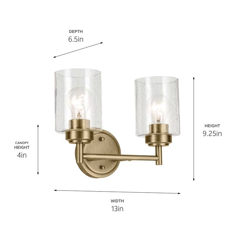 Kichler Lighting Winslow 13 in. 2-Light Natural Brass Vanity Light - 13 in