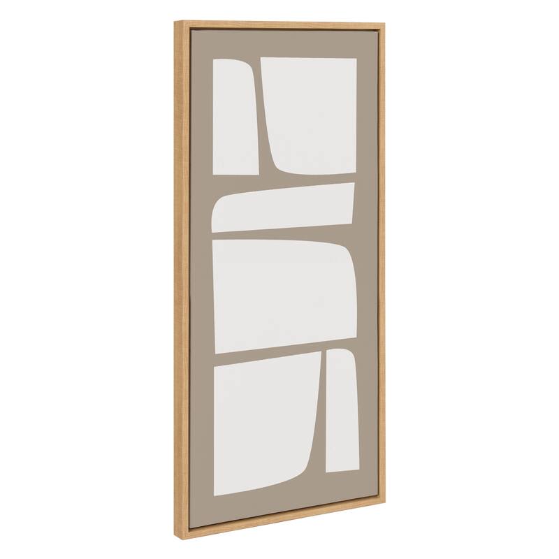 Kate and Laurel Sylvie Neutral Abstract Aztec Shapes Panel Framed Canvas by The Creative Bunch Studio - 18x40 - Natural