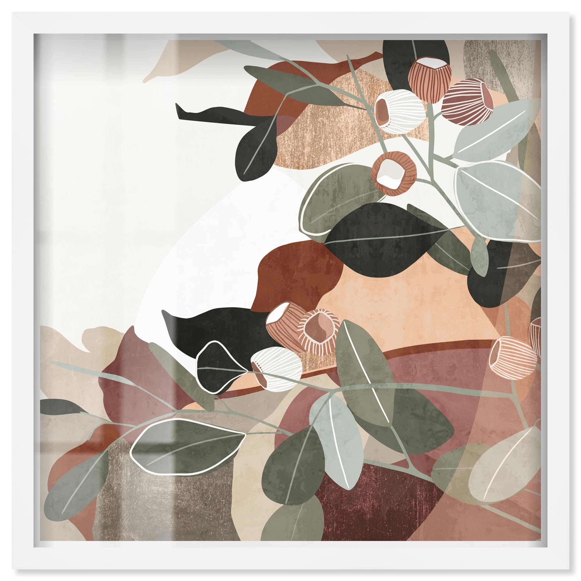 Neutral Leaves Palm Leaf Art Shadowbox Print by Art Remedy