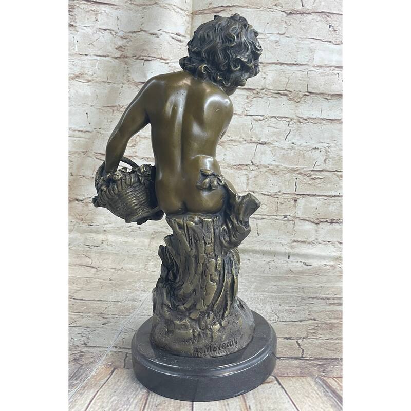 Young Boy Child Figurative Art Bronze Metal Statue Sculpture Vintage Moreau Decor Marble Base