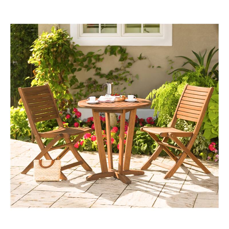 34 in. Eucalyptus Folding Wood Bistro Chairs (Set of 2)