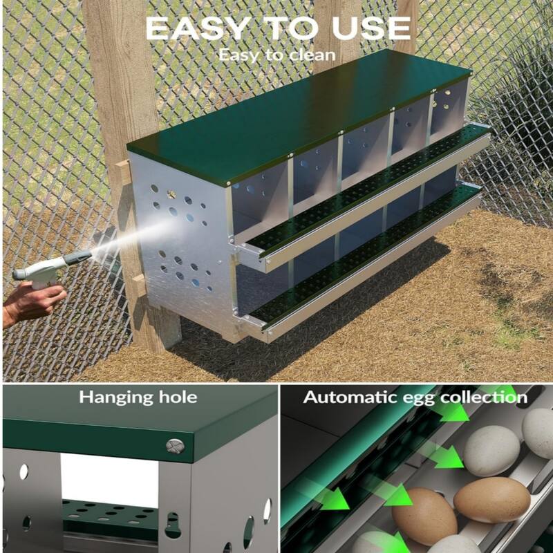 10-Compartment Chicken Nest Box with Egg Collection Tray and 10 Fake Training Eggs Red