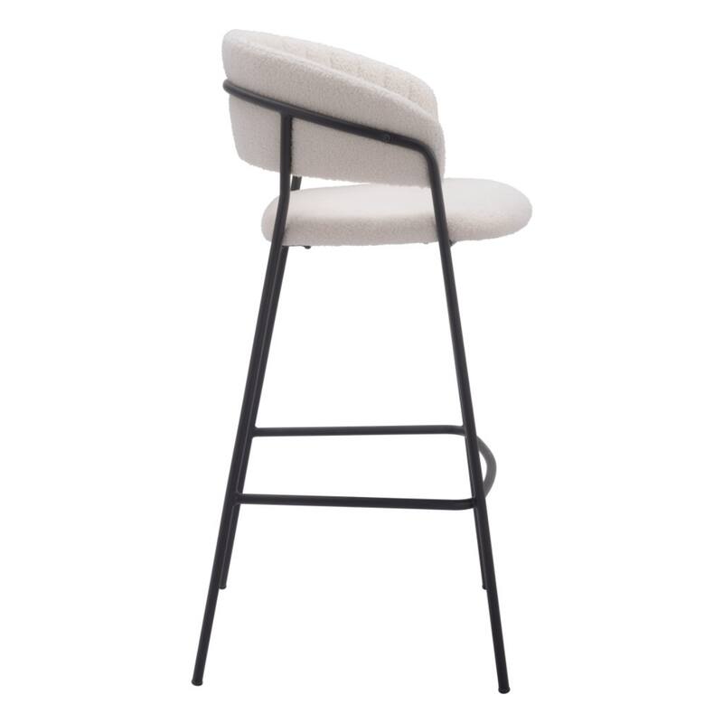 Set of 2 Bar Height Cream Upholstered Bar Chairs with Armrests Bucket Seat and Footrest Support - 39.4”H x 20.9”W x 21.3”D