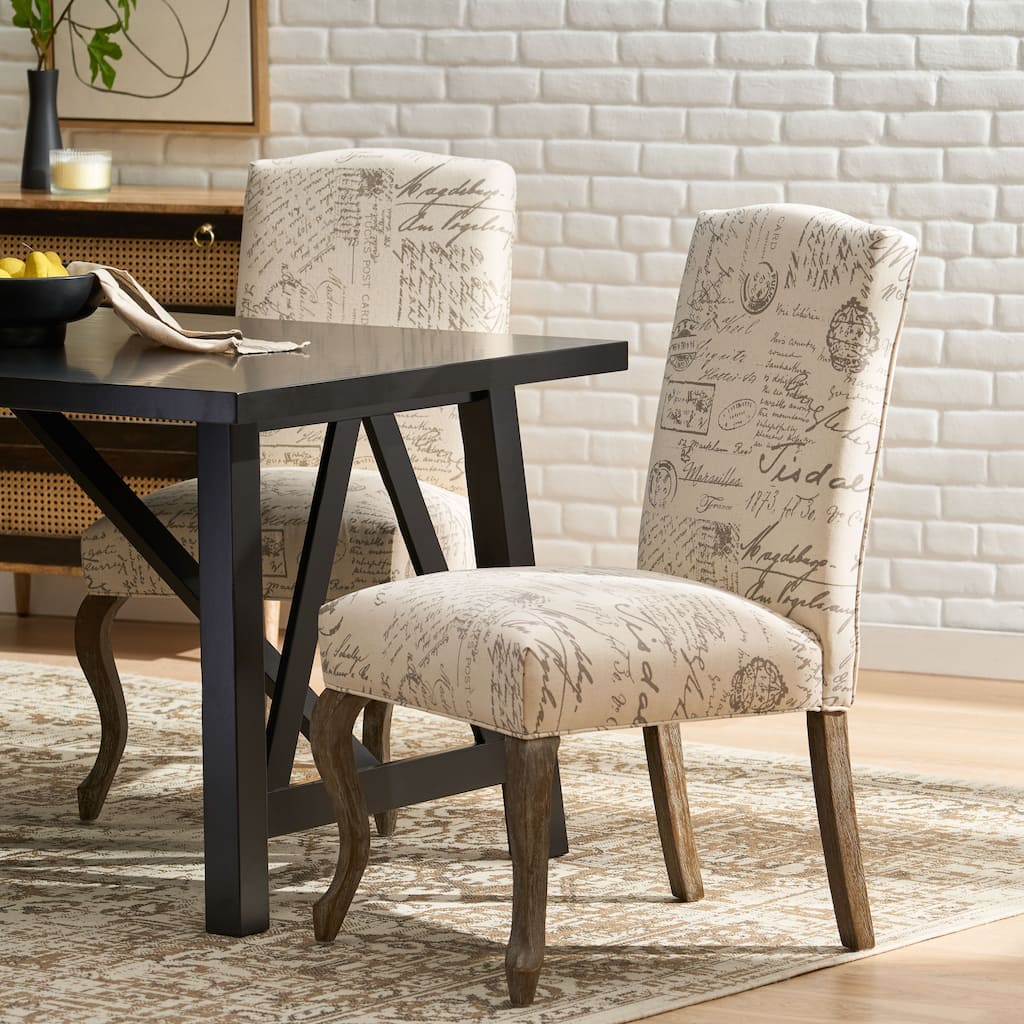 Upholstered French Script Pattern Dining Chair Set of 2