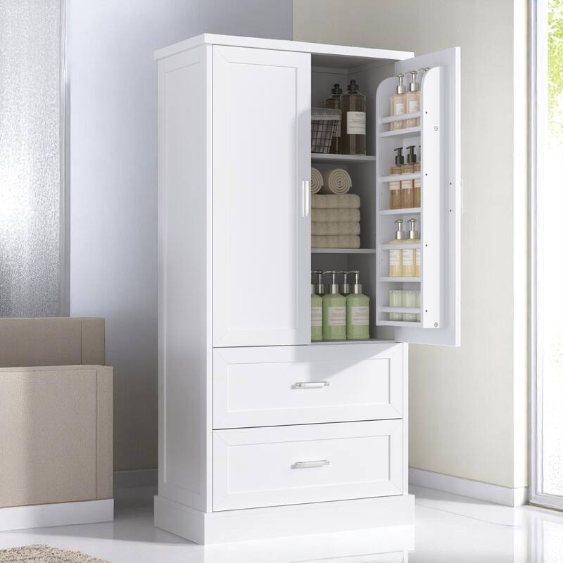 Freestanding Bathroom Cabinet with Drawers and Doors, Adjustable Shelf, Tall MDF Storage Unit