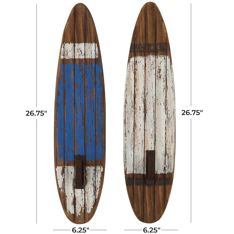 Wood Surfboard Wall Hook - Set of 2 White - Roche River Decor - 4"W x 6"L x 27"H